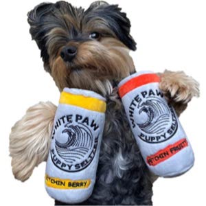 White Paw Funny Plush Dog Drinks with Squeaker