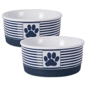 Bone Dry DII Paw Patch & Stripes Ceramic Pet Bowl